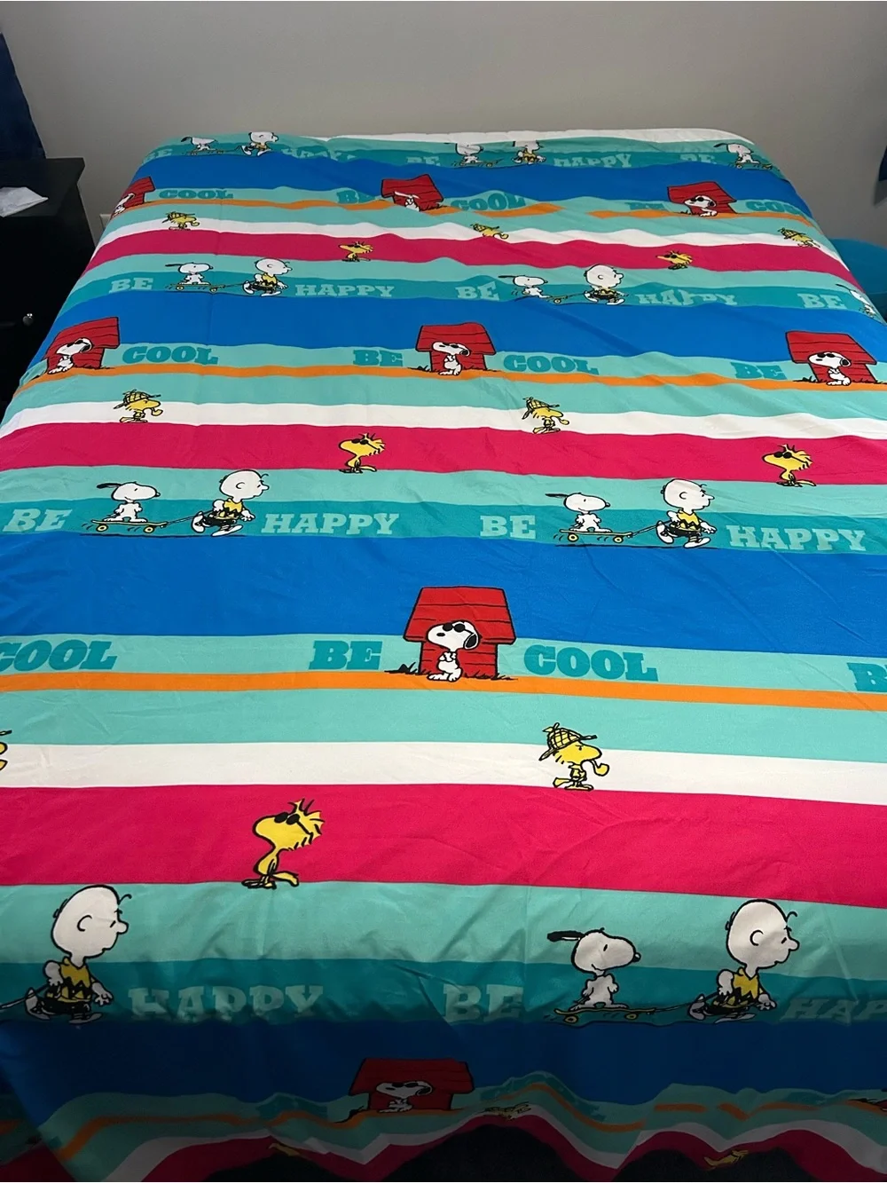 Peanuts sheet set (fitted/flat) Striped Snoopy & Woodstock Print Full Size 2014